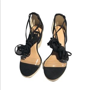 Black Wedge Sandals With A Clear Strap